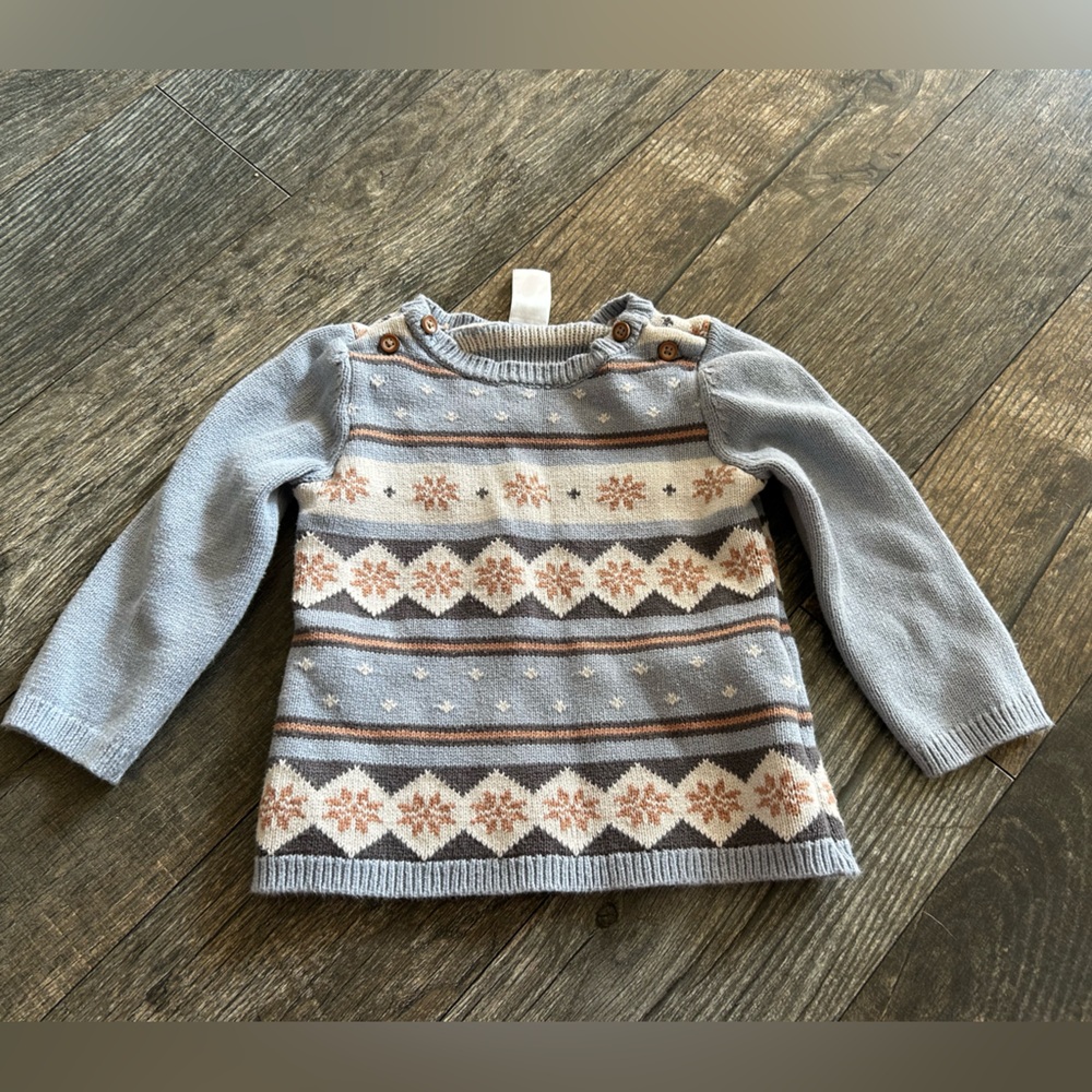 Carter's Child of Mine Blue cream Fair Isle knit sweater 24 months